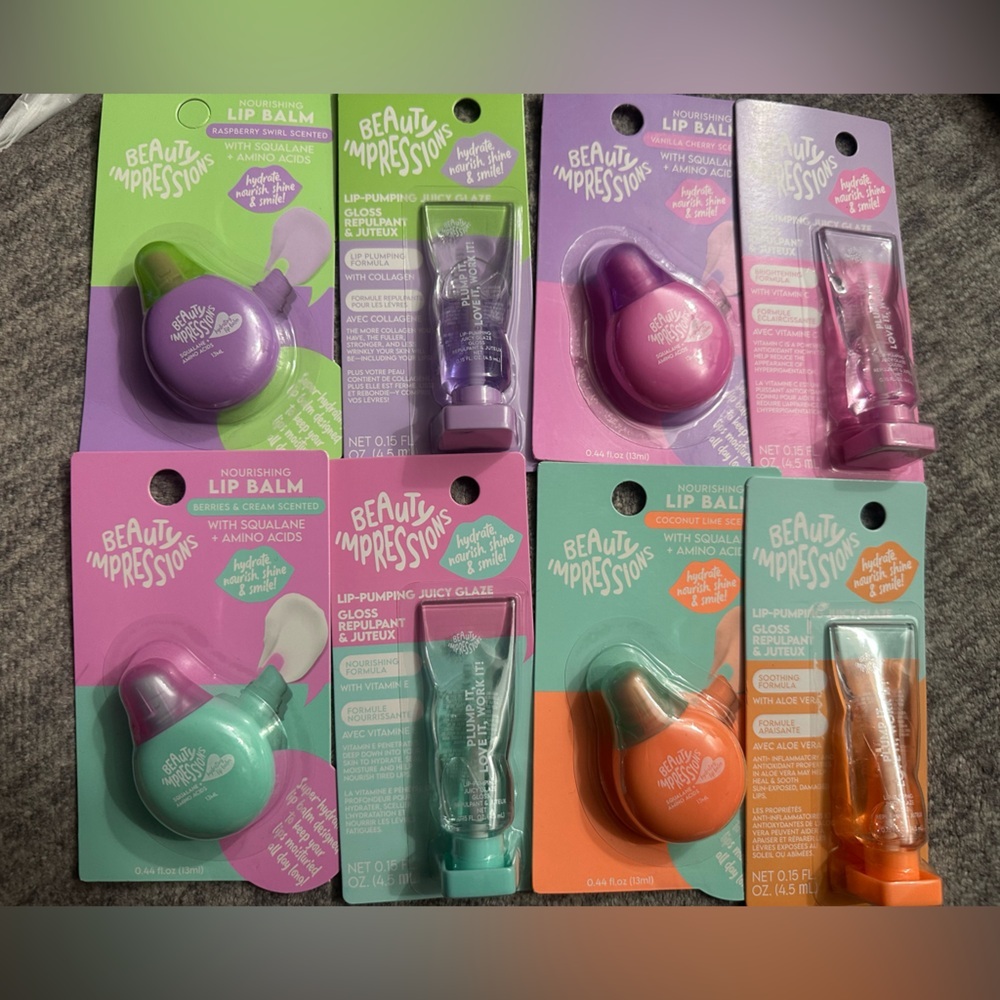 Beauty Impressions Squeezable Lip Balm and Plumping Lip Glaze Full Collection